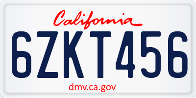CA license plate 6ZKT456