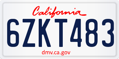 CA license plate 6ZKT483