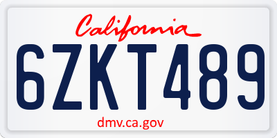 CA license plate 6ZKT489