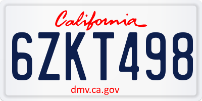 CA license plate 6ZKT498