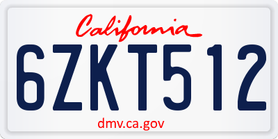CA license plate 6ZKT512