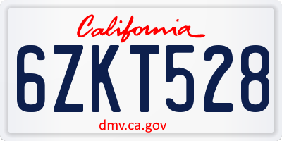 CA license plate 6ZKT528