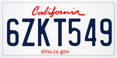 CA license plate 6ZKT549