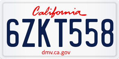CA license plate 6ZKT558