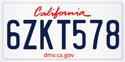 CA license plate 6ZKT578