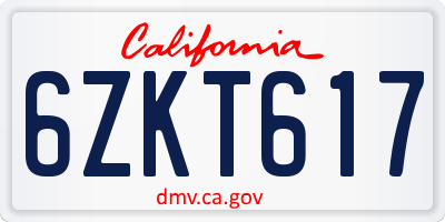 CA license plate 6ZKT617