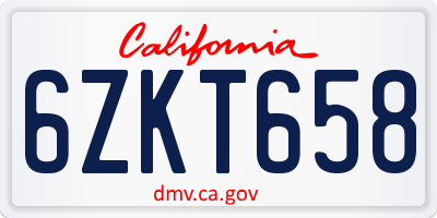 CA license plate 6ZKT658
