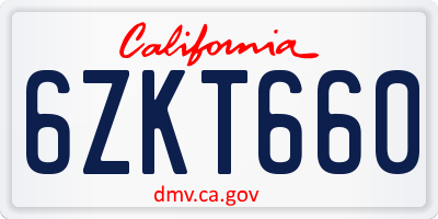 CA license plate 6ZKT660