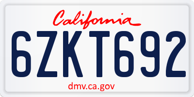 CA license plate 6ZKT692