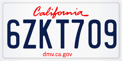 CA license plate 6ZKT709