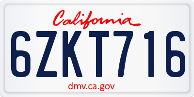 CA license plate 6ZKT716