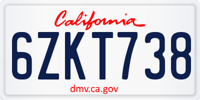 CA license plate 6ZKT738