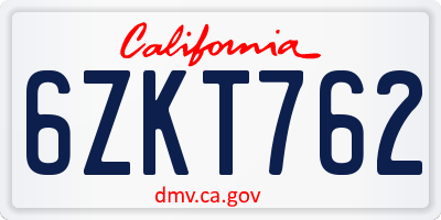 CA license plate 6ZKT762