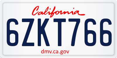 CA license plate 6ZKT766