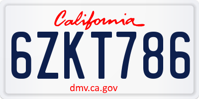CA license plate 6ZKT786