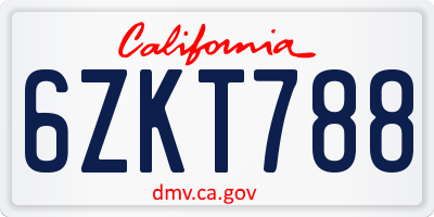 CA license plate 6ZKT788