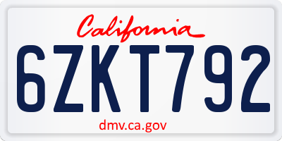 CA license plate 6ZKT792