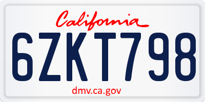 CA license plate 6ZKT798