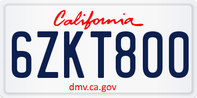 CA license plate 6ZKT800