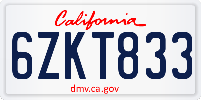 CA license plate 6ZKT833