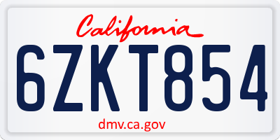 CA license plate 6ZKT854