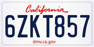 CA license plate 6ZKT857