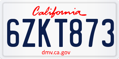 CA license plate 6ZKT873