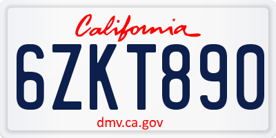 CA license plate 6ZKT890