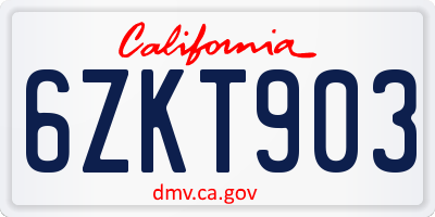 CA license plate 6ZKT903