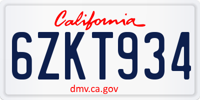 CA license plate 6ZKT934