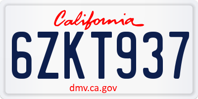 CA license plate 6ZKT937