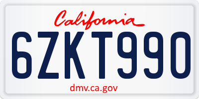 CA license plate 6ZKT990