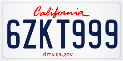 CA license plate 6ZKT999