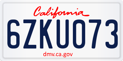 CA license plate 6ZKU073
