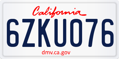 CA license plate 6ZKU076