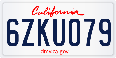 CA license plate 6ZKU079