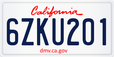 CA license plate 6ZKU201