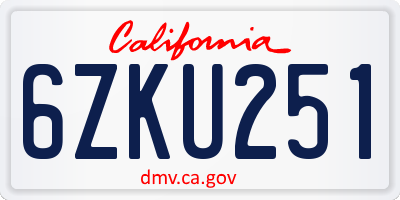 CA license plate 6ZKU251