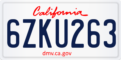 CA license plate 6ZKU263