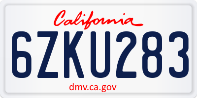 CA license plate 6ZKU283