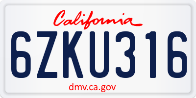 CA license plate 6ZKU316