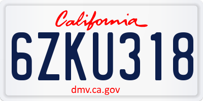 CA license plate 6ZKU318