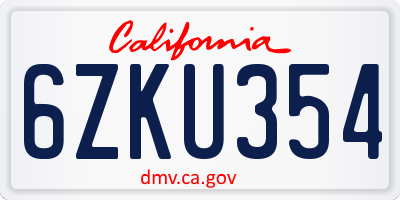 CA license plate 6ZKU354
