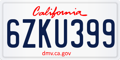 CA license plate 6ZKU399