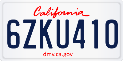 CA license plate 6ZKU410