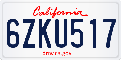 CA license plate 6ZKU517