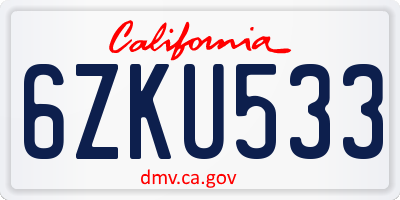 CA license plate 6ZKU533