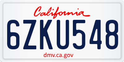 CA license plate 6ZKU548