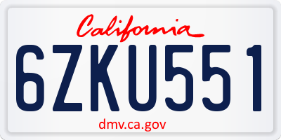 CA license plate 6ZKU551