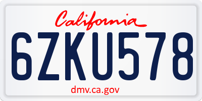 CA license plate 6ZKU578